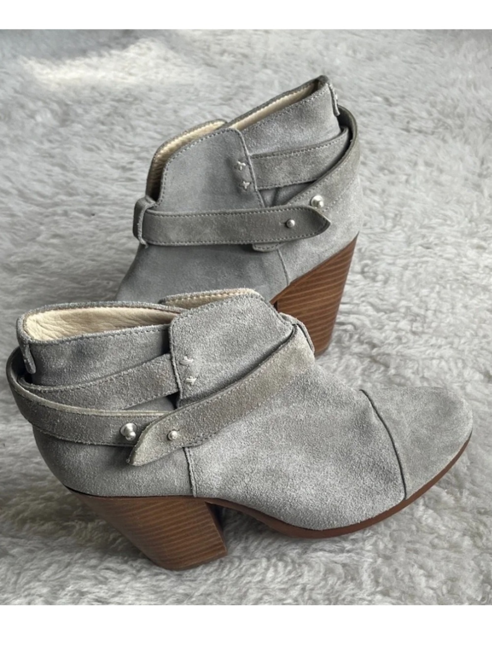 rag & bone Light Gray Suede Ankle stack heel Booties size EU 38.5